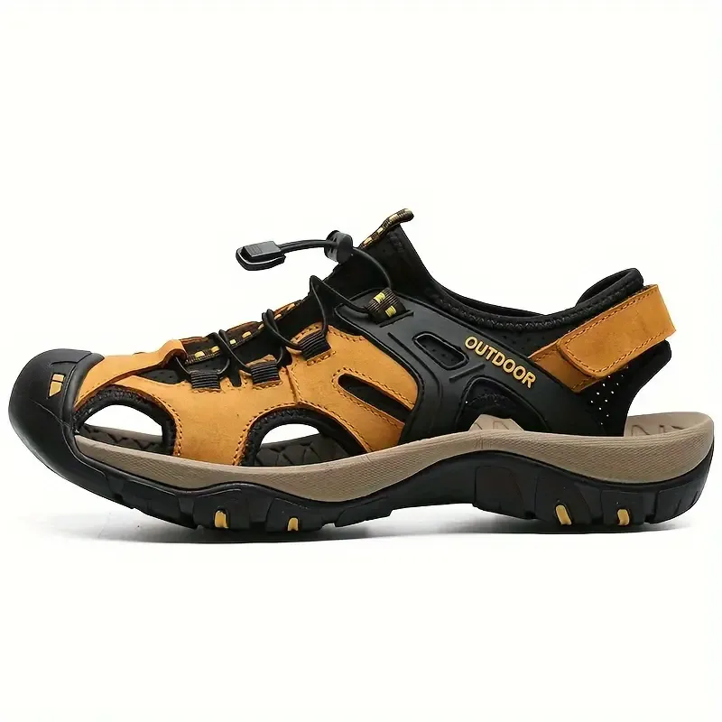 PLUS SIZE Men's Stitching Closed Toe Slip On Sandals With Hook & Loop Fastener, Breathable Anti-skid Beach Sandals For Outdoor, Spring And Summer