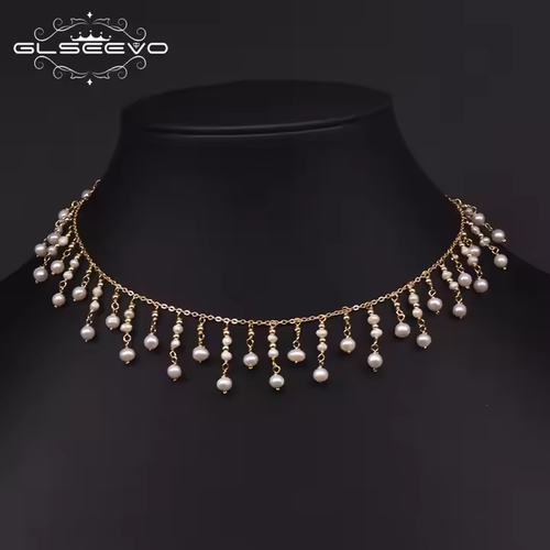 🎁New Year's Sale🎁Natural freshwater pearl choker necklace gold plated tassel necklace for women bridal wedding luxury fashion fine jewelry