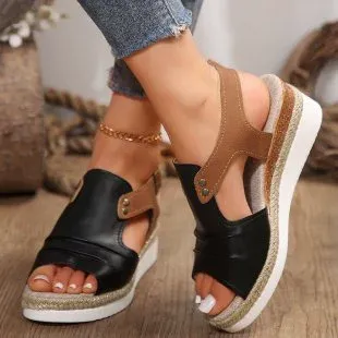 Straw high-heeled sandals for women, new foreign trade large size thick-soled fish-mouth Roman shoes, single-buckle high-heeled sandals for women