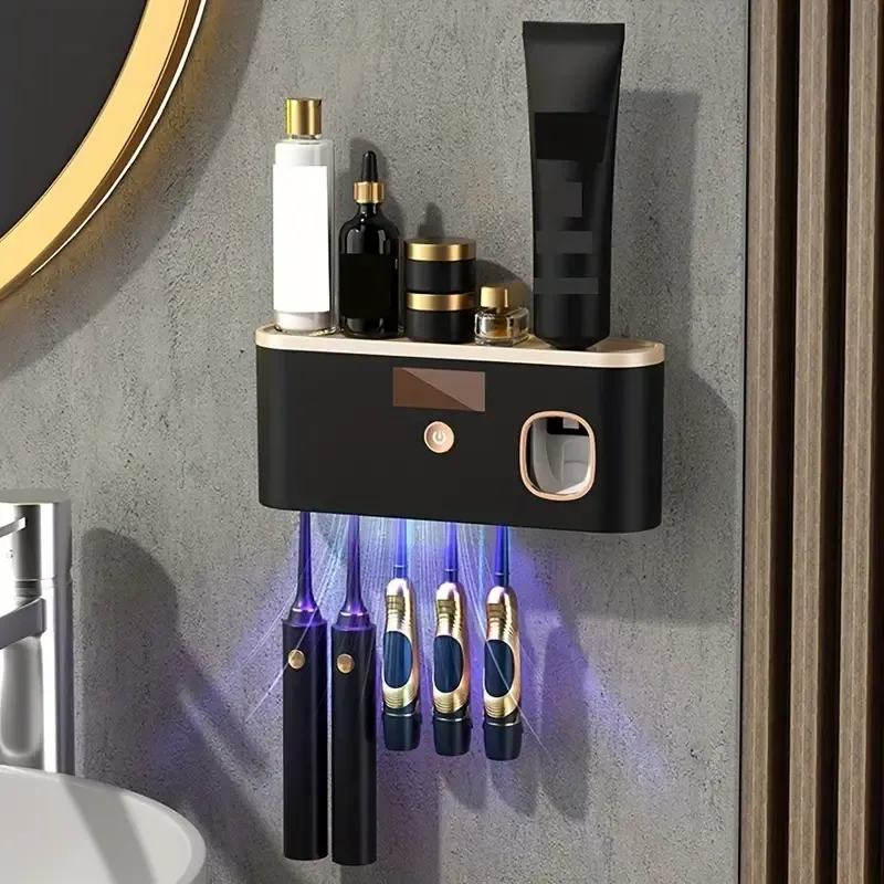 1pc Smart UV Sterilization Toothbrush Holder, Toothbrush Holder With Toothpaste Dispenser, Wall Mounted Toothbrush Storage Rack, Intelligent Toothbrush Sanitizer, Bathroom Accessories, home decor, furniture for home