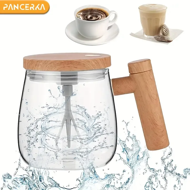 1pc, Electric Self-Stirring Coffee Mug, Glass Coffee Mug With Reusable Filter, Portable And Lightweight Coffee Mug With Leak-Proof Lid, Ideal For Home, Office, And Travel, One-Button Operation, Household Gadgets