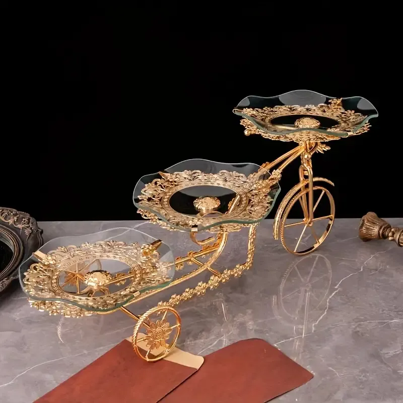 1PC Retro Creative High-grade Luxury Fruit Platter, Living Room Coffee Table Multi-level Fruit Platter Snack Collection Plate, Layered Bicycle Dessert Cart Serving Glass Plate, For Dessert Fruit Appetizers Display Stand