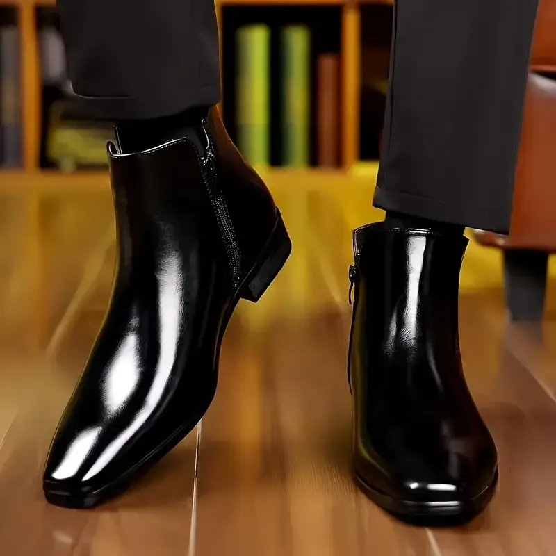 Plus Size Men's Solid Color Slip On Chelsea Boots With Side Zipper