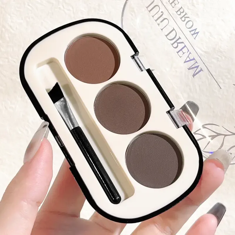 Waterproof and Sweatproof Eyebrow Powder Palette with Brush - Matte 3-Color Set for Natural 3D Brow Makeup, Easy to Apply, Long-Lasting for Normal Skin