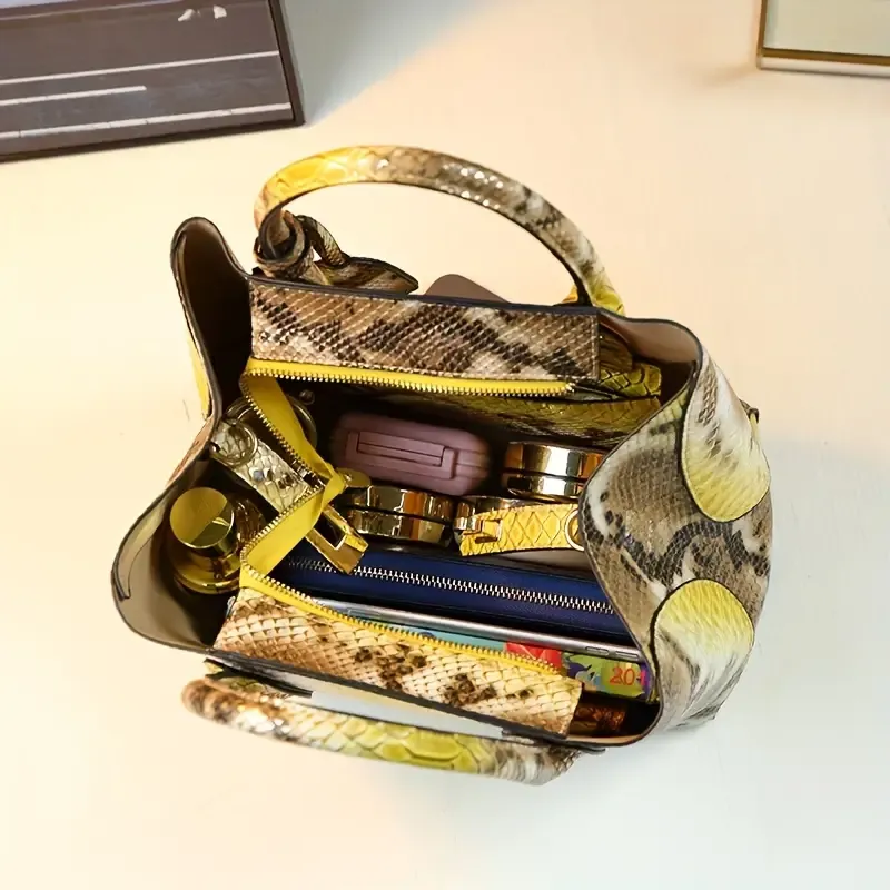 Fashion Top-Handle Tote Bag for Women - Animal Print PU with Polyester Lining, Zipper Closure - Spacious Business Commuter Handbag