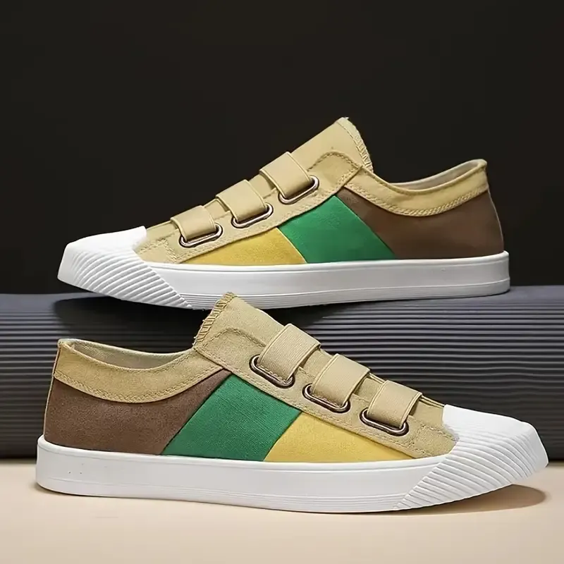 Men's Slip On Canvas Skateboard Shoes Color Block Non Slip Low Top Outdoor Walking Traveling For Spring And Summer