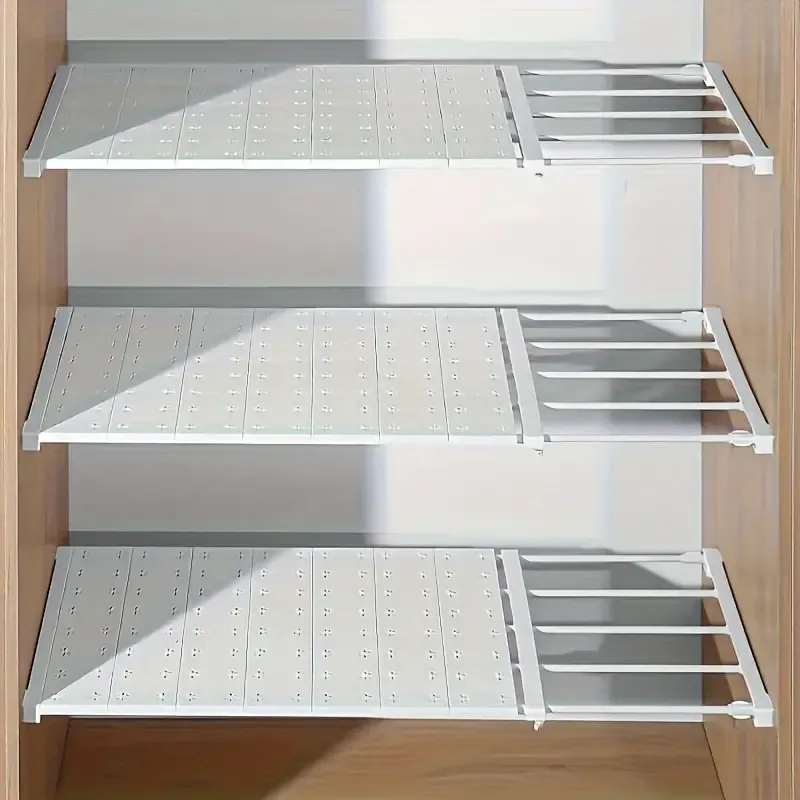 3pcs Combination Set, 1 Multifunctional Adjustable Storage Partition Without Drilling, 24cm 9.45inch Wide, 2 Layer Supports Free, Expandable Range 48-80cm 18.89-31.49inch, Thickened Steel Pipe - Perfectly Suitable for Wardrobe, Kitchen and Bathroom