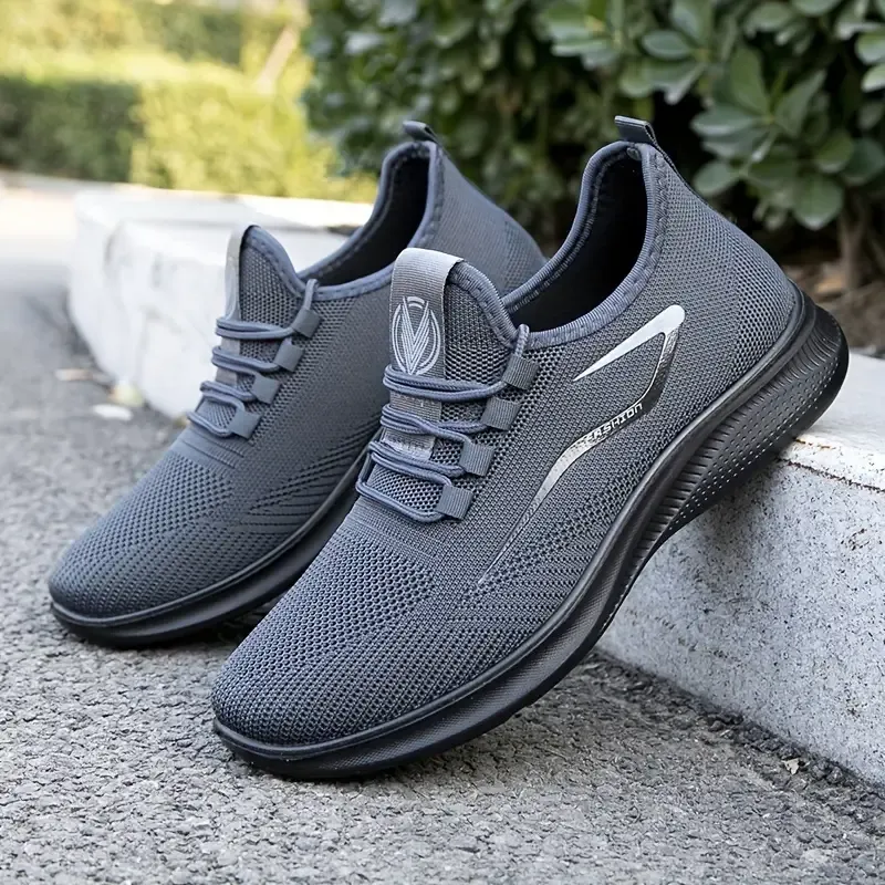 Men's Trendy Woven Knit Breathable Running Shoes, Comfy Non Slip Durable Lace Up Sneakers For Men's Outdoor Jogging, Walking Activities