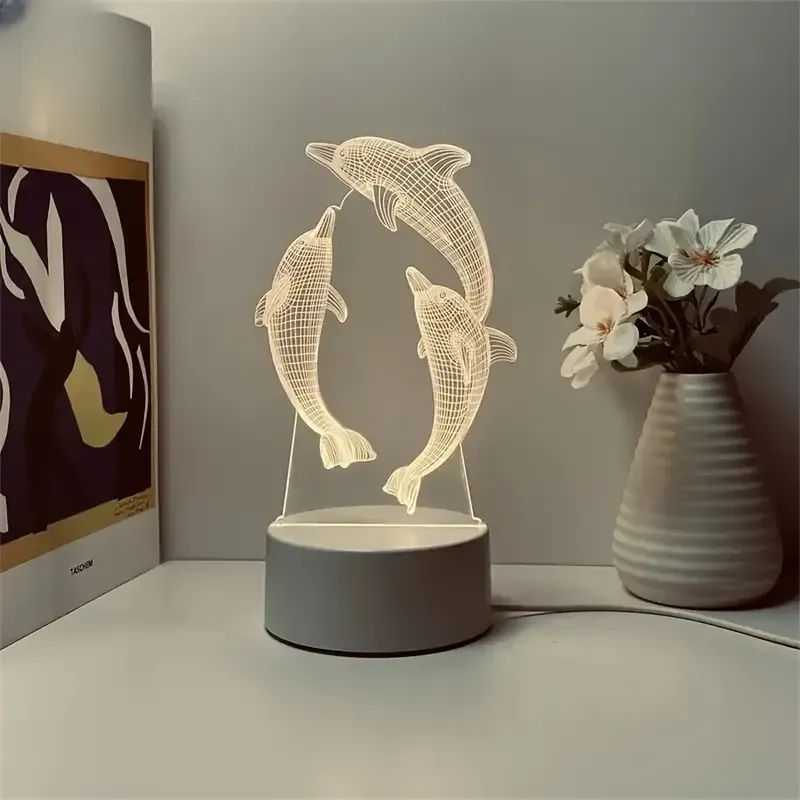 Dreamy Dolphin 3D Night Light - Soft Warm LED, USB Powered, Perfect for Bedroom & Living Room Decor, Ideal Birthday Gift