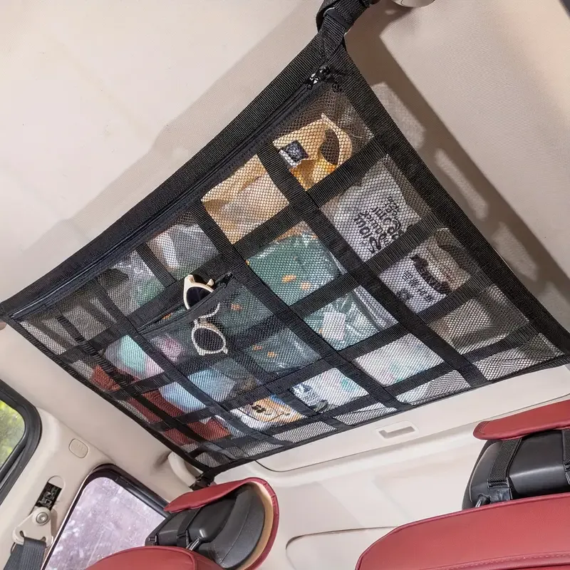 30 pcs Upgraded Version Car Ceiling Cargo Net, Storage Pocket Mesh Car Roof Storage Organizer For Truck SUV Travel Long Road Trip Camping, Car Interior Accessories