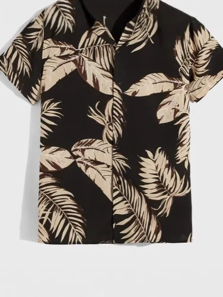 Short-sleeved retro loose-print Hawaiian shirt with summer casual collar