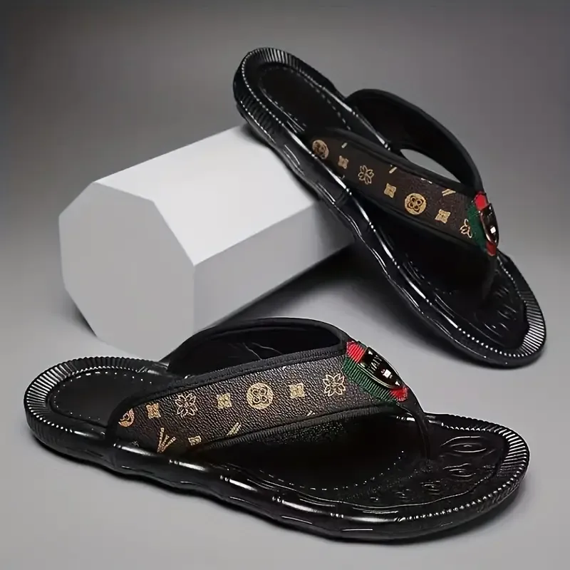 Men's Trendy Lightweight Flip Flops, Comfy Non Slip Rubber Sole Durable Thong Sandals For Men's Indoor Outdoor Activities