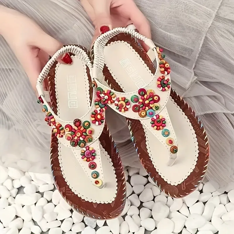 Trendy Beaded Flat Sandals for Women