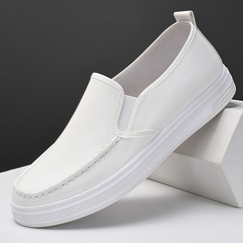 Men's casual leather shoes, waterproof, non-slip, soft-soled, work shoes, Korean style, versatile, flat, white leather shoes, slip-on sneakers
