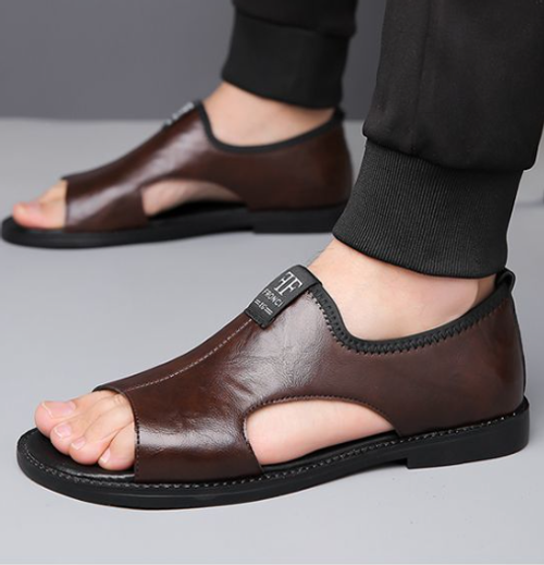 Genuine leather sandals for men Summer casual soft bottom non-slip beach shoes trendy all-match Roman sandals for men