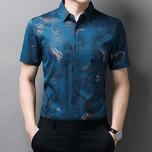 Silk Printed Shirt Ice Silk Dragon Pattern Shirt