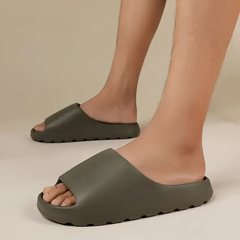 Men's Solid Color Open Toe Breathable Chunky Slippers, Comfy Non Slip Durable Anti Odor EVA Slides, Men's Indoor Footwear