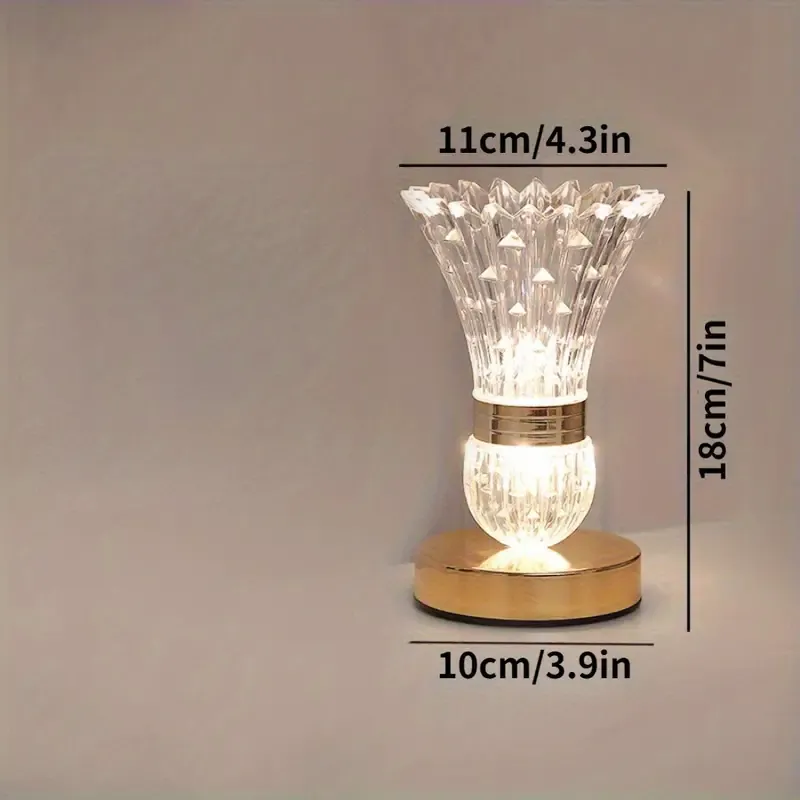 Dimmable Crystal Vase Decorative Lamp with 3-Color Mode, LED Lights, USB Charged, Rechargeable Lithium Battery, Touch-Controlled Bedside Table Light with PP Material, Multi-Functional Home Decor Accent (1pc)