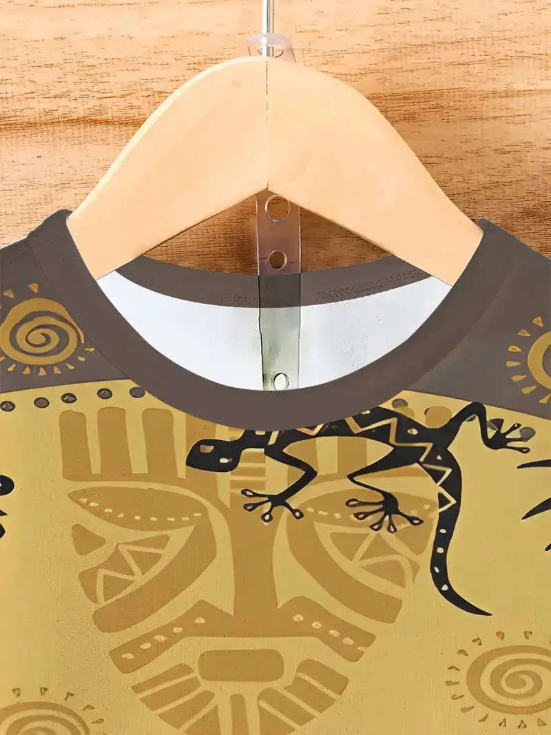 AFRICA Themed 3D Ethnic Pattern Print Men's Crew Neck Short