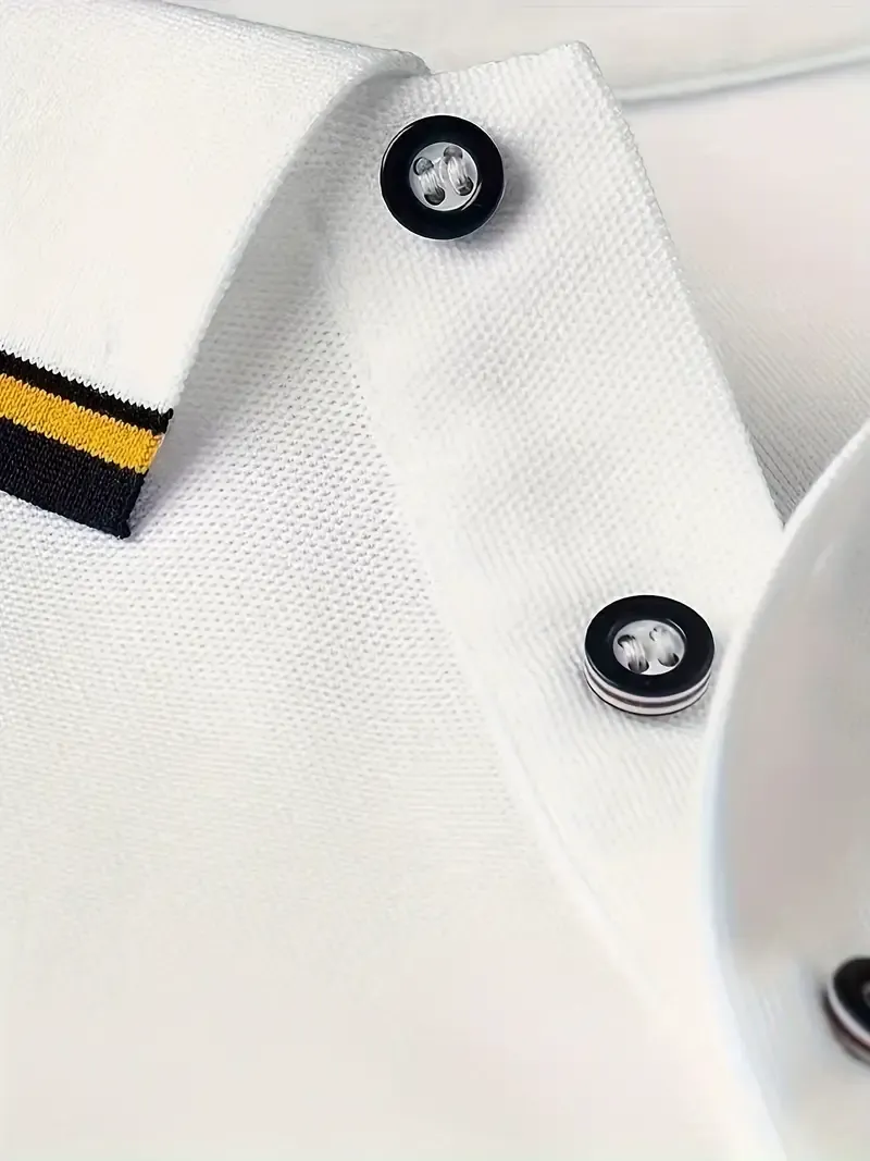 Men's Short Sleeve Lapel Shirt With Embroidered Design, Casual Summer Fashion For Young Men