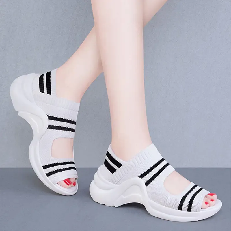 Chic Lightweight Striped Knit Sandals for Women