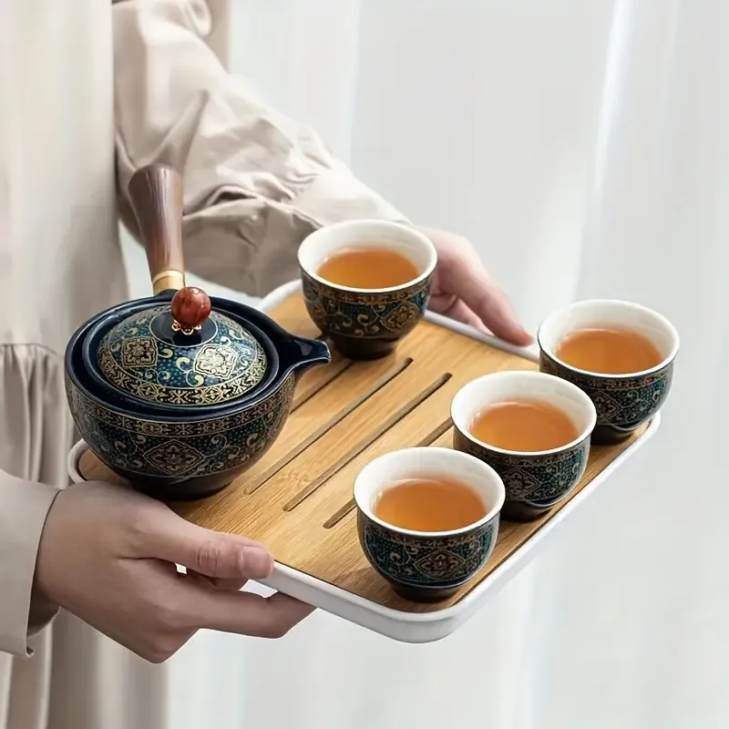 1 Set, Household Tea Set, Creative Porcelain Tea Set, Reusable Ceramic Tea Set, Outdoor Portable Tea Set, Porcelain Teaware For Travel, VintageTea Pot, Creative Tea Cups