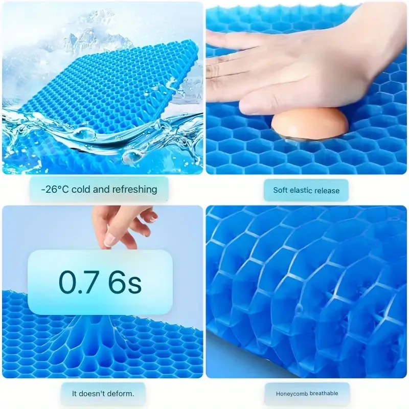 Summer Cooling Gel Seat Cushion - Breathable Honeycomb Design for Car & Office Chairs, Soft Ice Pad for Comfort