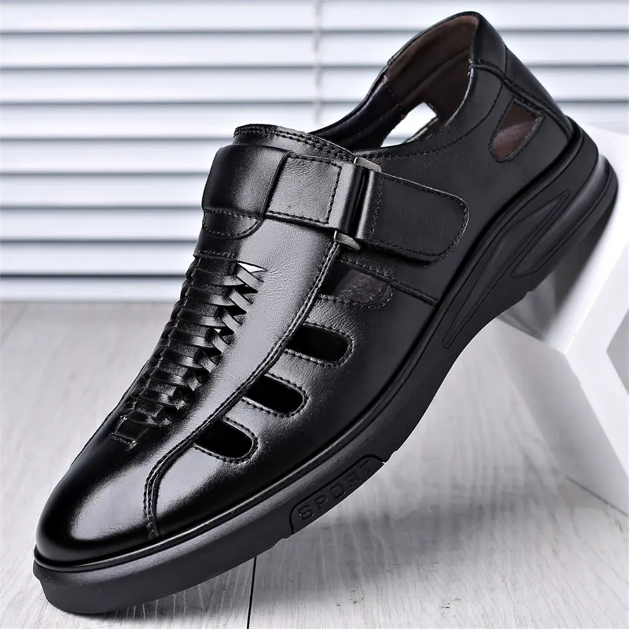 Soft leather breathable shoes with magic tape