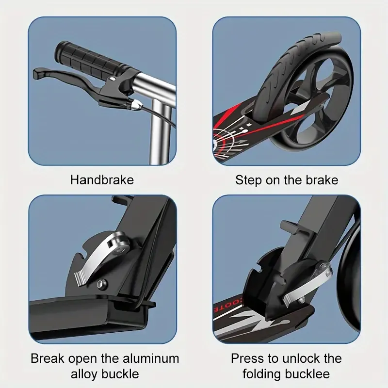 Scooter for Adults And Teenagers, Two Wheels, Foldable, for Urban Transportation (Pedal, No Electricity)