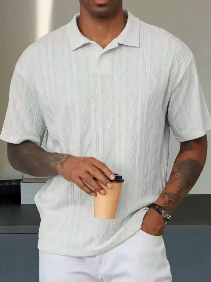 Retro loose texture knitted polo shirt for men