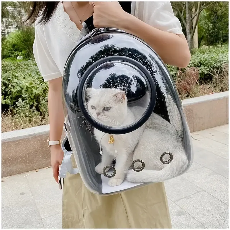 1pc Pet Bag Transparent Cover Outdoor Dog And Cat Bag, Space Cover Side Opening Breathable Double Shoulder Pet Bag Cat Bag