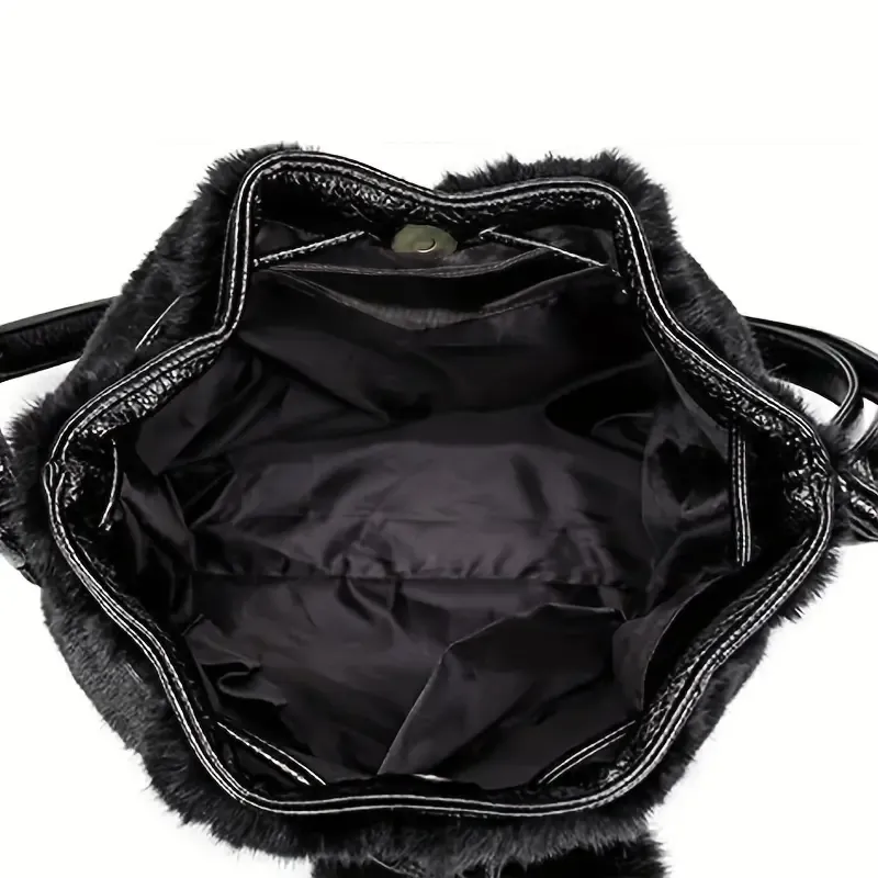 Plush Leopard Pattern Bucket Bag, Trendy Drawstring Crossbody Bag, Luxury Shoulder Purse For Women