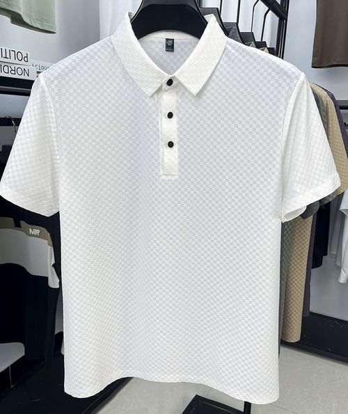 Summer new men's T-shirt with a lapel, breathable, thin jacquard check, cool feel, Polo ice silk short-sleeved men's T-shirt
