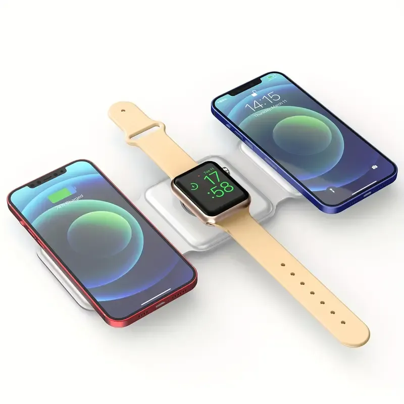 3 in 1 Wireless Charger for iPhone, Magnetic Foldable 3 in 1 Charging Station, Travel Charger for Multple Devices for iPhone 14.13.12 Series, AirPods 3.2.Pro, iWatch (Adapter Included)