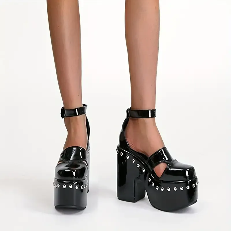 Stylish Metal Bead Embellished Block Heel Pumps