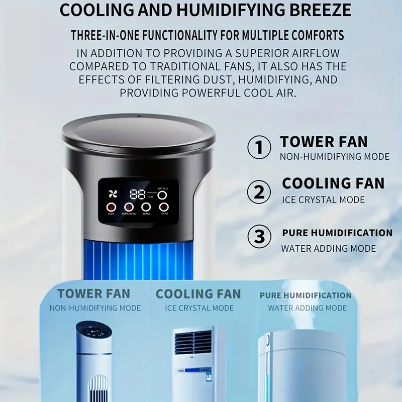 Portable Air Conditioner Fan - Home and Office All-in-One Cooling Mini Air Conditioner Fan, Bedroom Fan, Digital Display, Home Office Air Humidifier, USB Powered Powerful Cooling Home Air Conditioner Fan