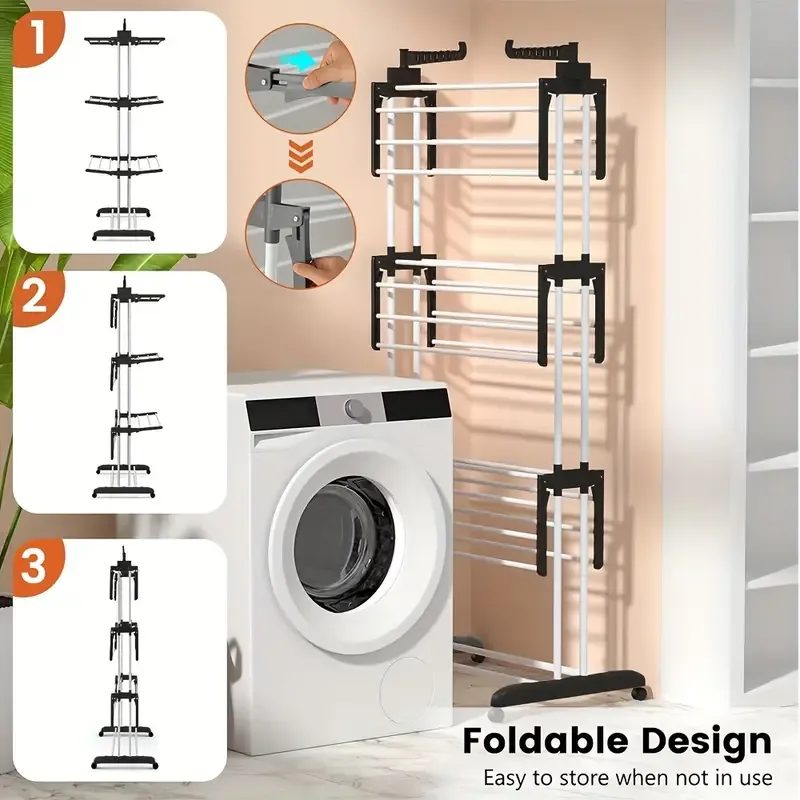 3 Tier Foldable Clothes Drying Rack Airer Folding Hanger Multi-Functional Stand