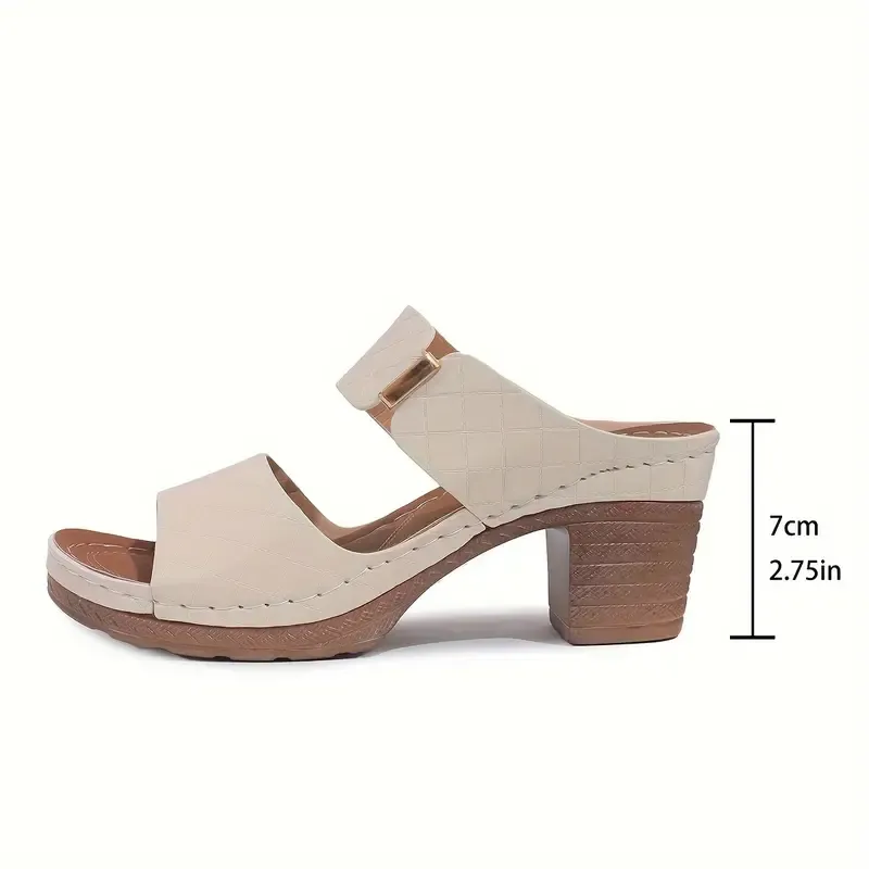 Chunky Heel Slides - Stylish Dual Straps