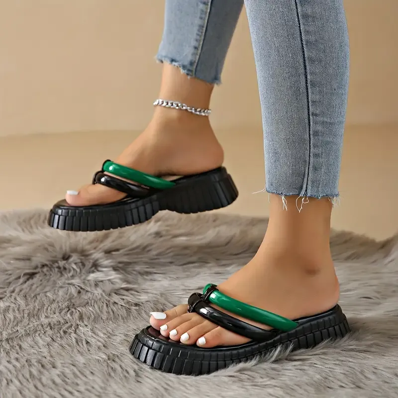 Thick Sole Flip Flop Sandals - Vibrant Solid Color