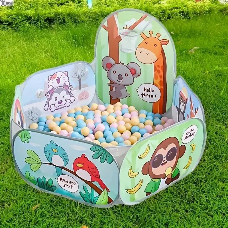Jumbo Foldable Play Tent with Ball Pit - Sloth & Giraffe Design, Perfect for Indoor/Outdoor Fun, Durable Polyester & Steel Frame, Light Green