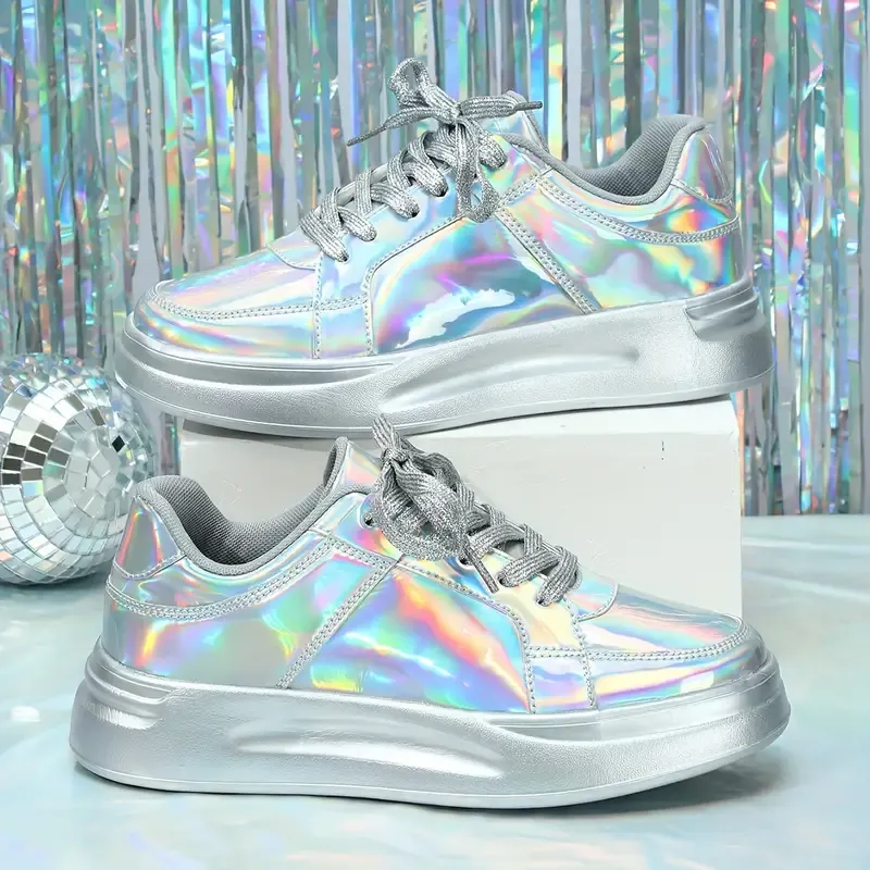 Women's Silver Colorful Shiny Fashion Casual Sports Walking Shoes