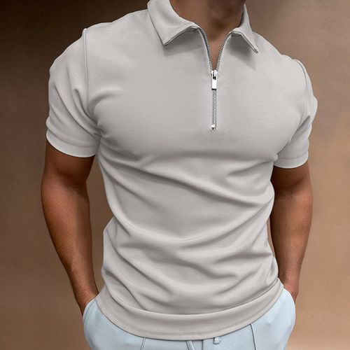 Summer men's polo shirt solid color short-sleeved lapel T-shirt casual fit top European and American men's clothing