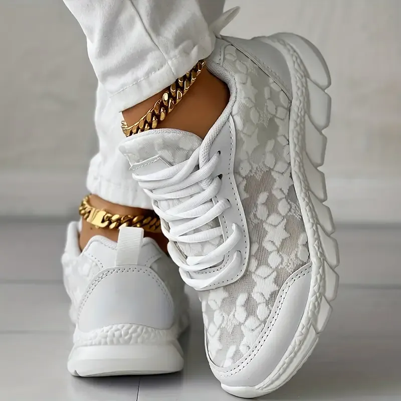 Women's Lace Solid Color Sneakers, Platform Lace Up Soft Sole Mesh Walking Shoes, Low-top Breathable Low-top Daily Footwear
