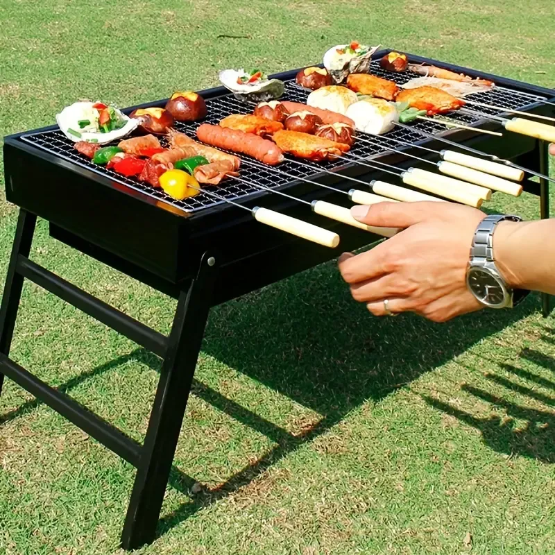1pc 60cm Outdoor BBQ Grills Folding Portable Wood And Carbon Barbecue Charcoal Stove For Cooking Carbon Meat Grills Portable Foldable BBQ Grills Patio Barbecue Charcoal Grill Stove Stainless Steel Outdoor Camping Picnic