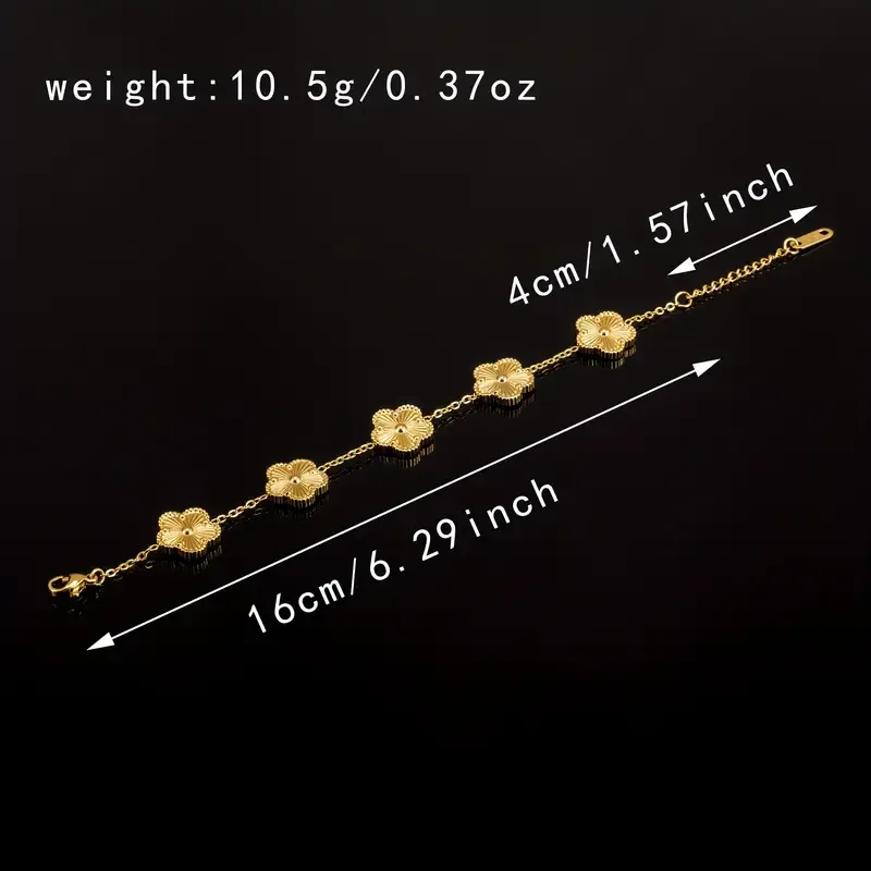 5 Petal Flower Golden Jewelry Set Stainless Steel 18K Gold Plated Elegant Necklace Bracelet And Stud Earrings Adjustable Chain Vintage Chic Jewelry Accessories Valentine's Day Gift For Women