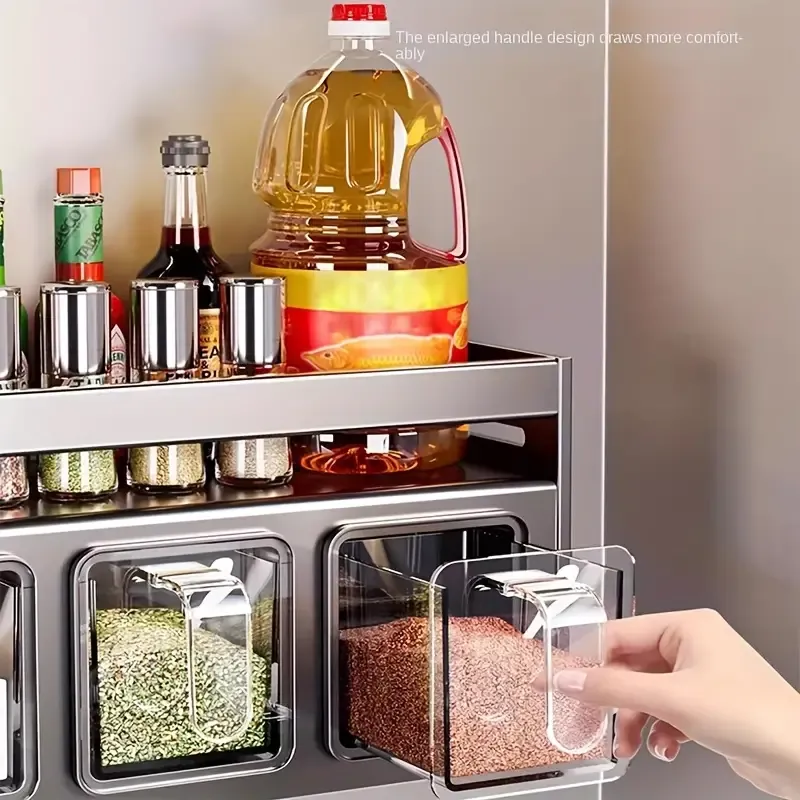 1pc Durable Aluminum Wall-Mounted Kitchen Organizer with Seasoning Containers and Jars - No-Drill Installation for Home and Restaurant Use
