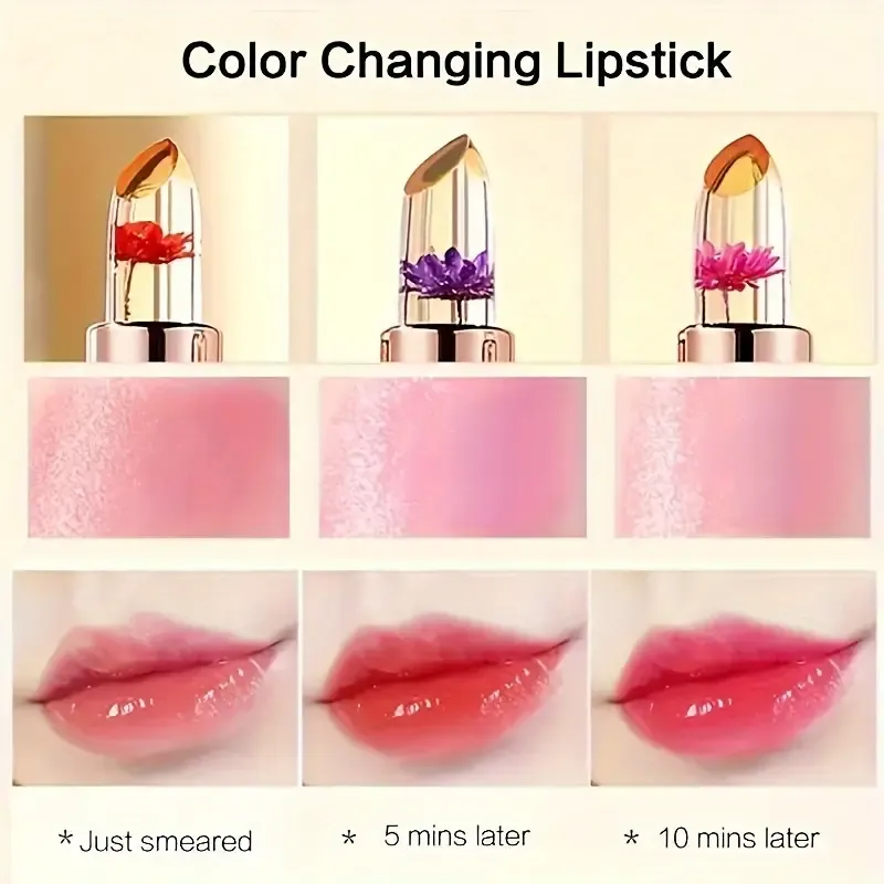 Color Changing Lip Balm, Moisturizing Lipstick With Flower, Long Lasting Hydration, Temperature Change Lip Care, Crystal Jelly Lipstick