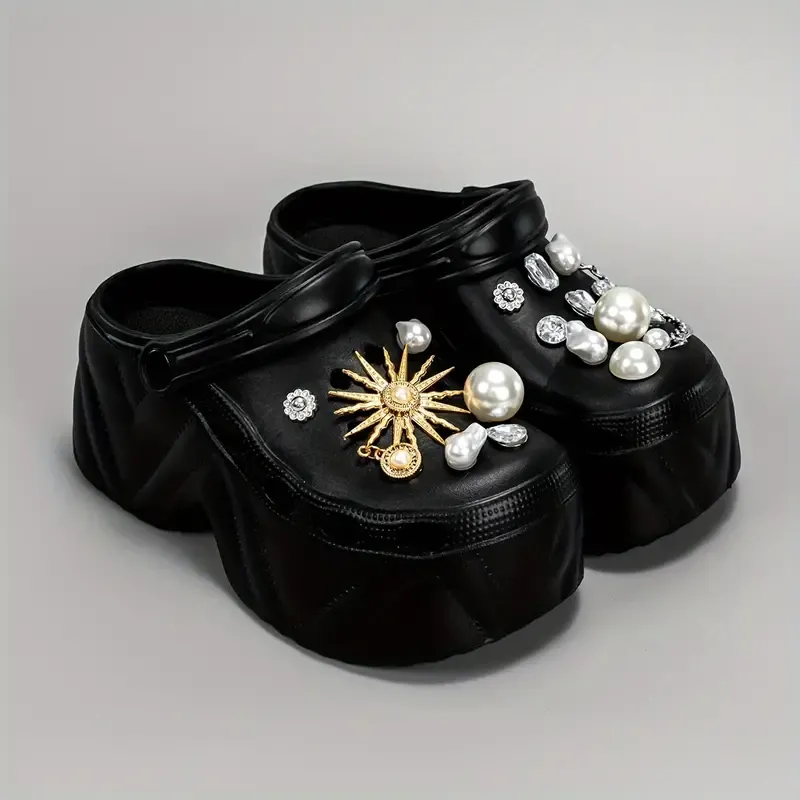 17-Piece Fashion Sun & Pearl Accents Shoe Charm Set for Women, Elegant Plastic Shoe Decorations - Trendy 2024 Style