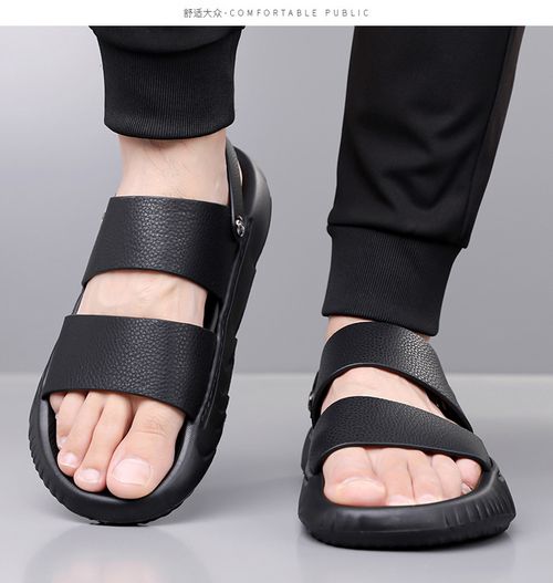 Men's trendy new style top-grain cowhide slippers, soft-soled, genuine leather beach shoes, thick-soled sandals for outdoor wear