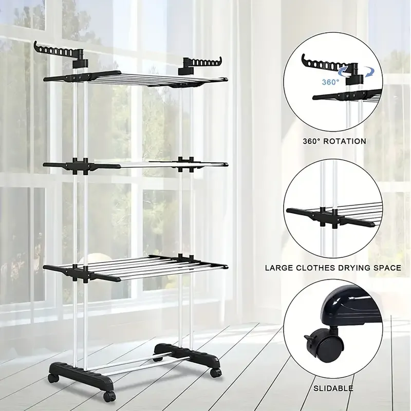 3 Tier Foldable Clothes Drying Rack Airer Folding Hanger Multi-Functional Stand